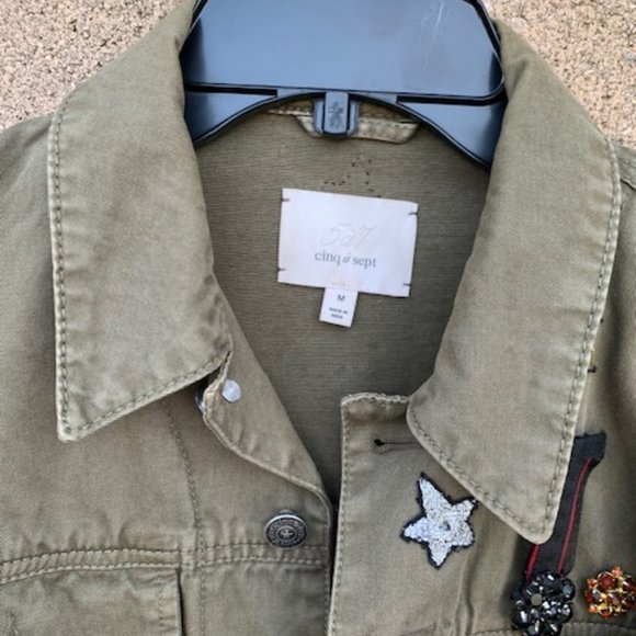 Cinq a' Sept Embellished Cotton Twill Military Jacket In Olive - Size M - Picture 4 of 6